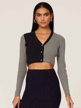 Peter Som Two-Tone Cropped Ribbed Cardigan